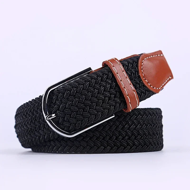 Women Casual Knitted Elastic Belt Pin Buckle Webbing Strap Woven Canvas Braided Stretch  - Belts for Men