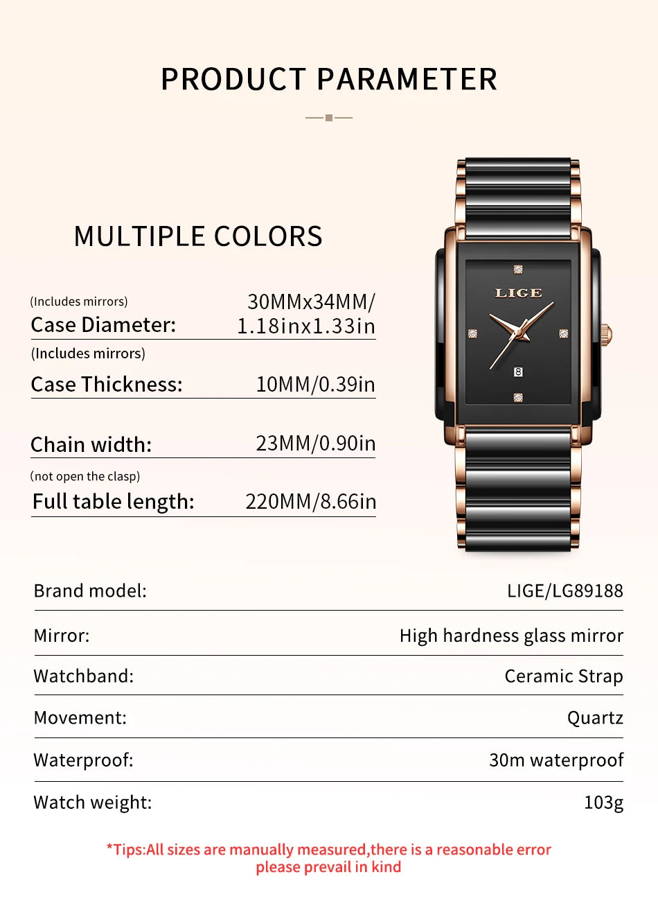 LIGE Creative Square Watch For Women Fashion Elegant Women's Bracelet Watch Stainless Steel Waterproof Date Quartz Wristwatches