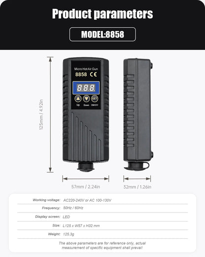 JCD 8858 Mikropistolet na gorące powietrze 750W Stacja lutownicza do poprawek LCD Cyfrowa suszarka do włosów do lutowania 110V Opalarka Narzędzia do naprawy spawalniczej