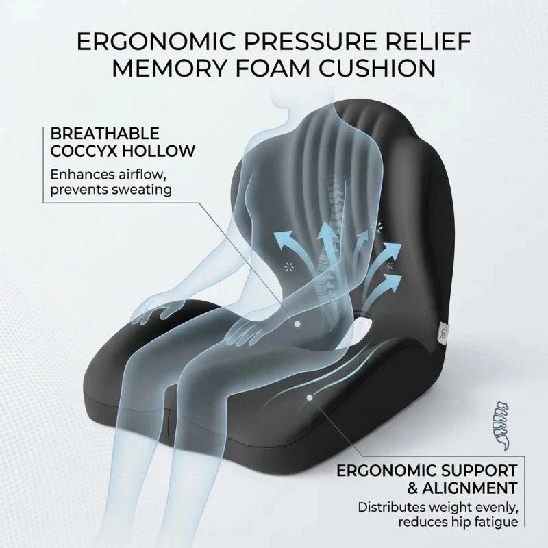 Ergonomic Memory Foam Seat Cushion Lumbar Support Pad Relieve Tailbone Sciatica Pain For Office Chair Car Seat Daily Use