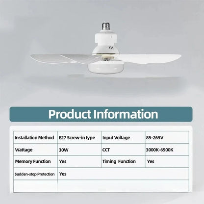 Cordless Light Socket Fan for Kitchen Bedroom Small Room LED Socket Fan Light with Remote Small Ceiling Fan with Light