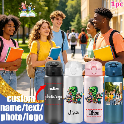 1pc Custom Back to School Game Character Pattern 780ml/26oz Plastic Water Bottle Outdoor Travel Sports Cup