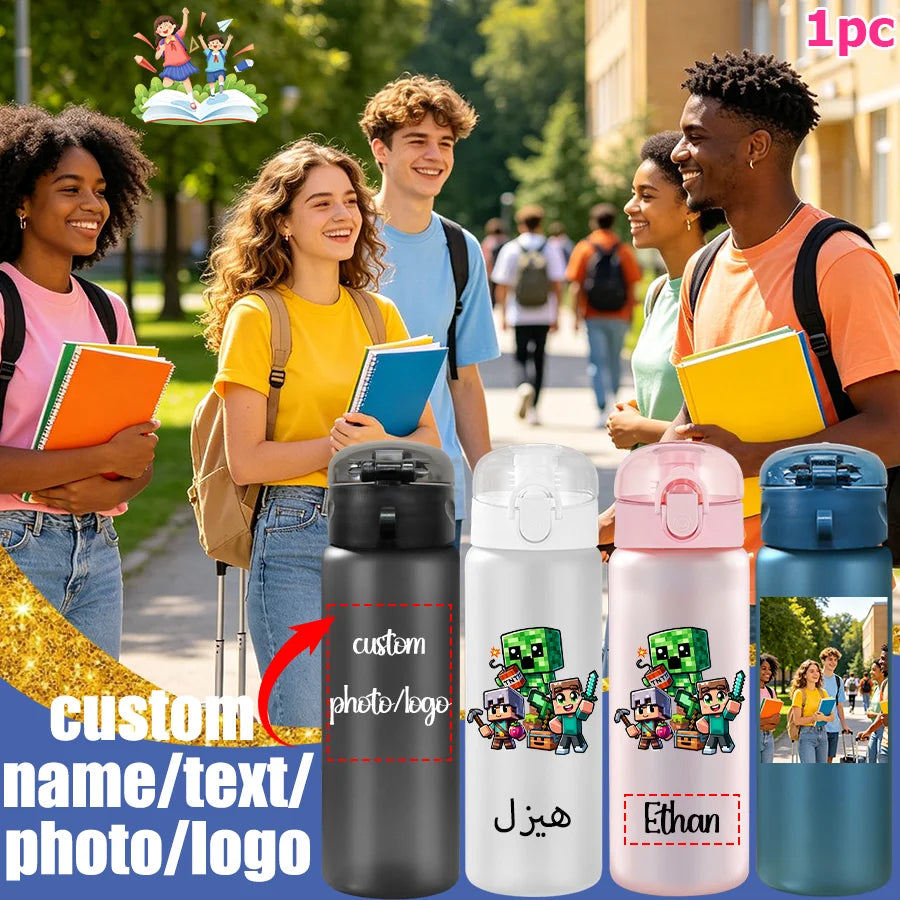 1pc Custom Back to School Game Character Pattern 780ml/26oz Plastic Water Bottle Outdoor Travel Sports Cup