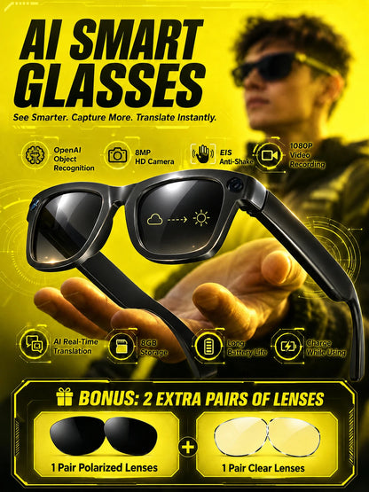 4K UHD AI Smart Glasses 8GB with 8MP Camera, Anti-Shake HD Video Recording, AI Translation Bluetooth Calling, iOS Android 2026