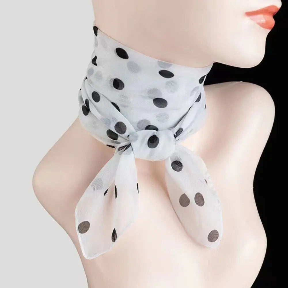 Summer Polka Dot Print Artificial Silk Scarf Thin Neck Warp Chiffon Soft Shawl Beach Sunscreen Square Women Neck Scarves