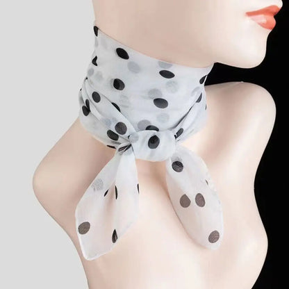 Summer Polka Dot Print Artificial Silk Scarf Thin Neck Warp Chiffon Soft Shawl Beach Sunscreen Square Women Neck Scarves