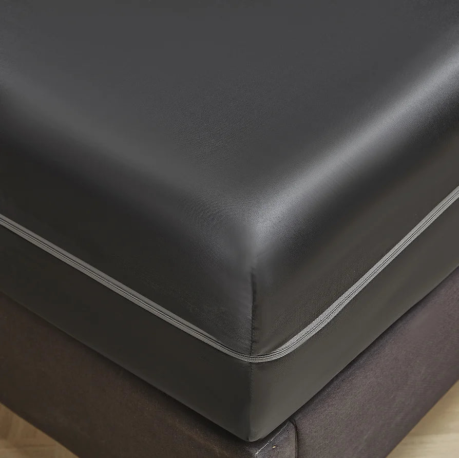 6-Sided Zipper Mattress Encasement Luxury Cooling Satin Dustproof Mattress Protector, Full All Around Deep Pocket Mattress Cover