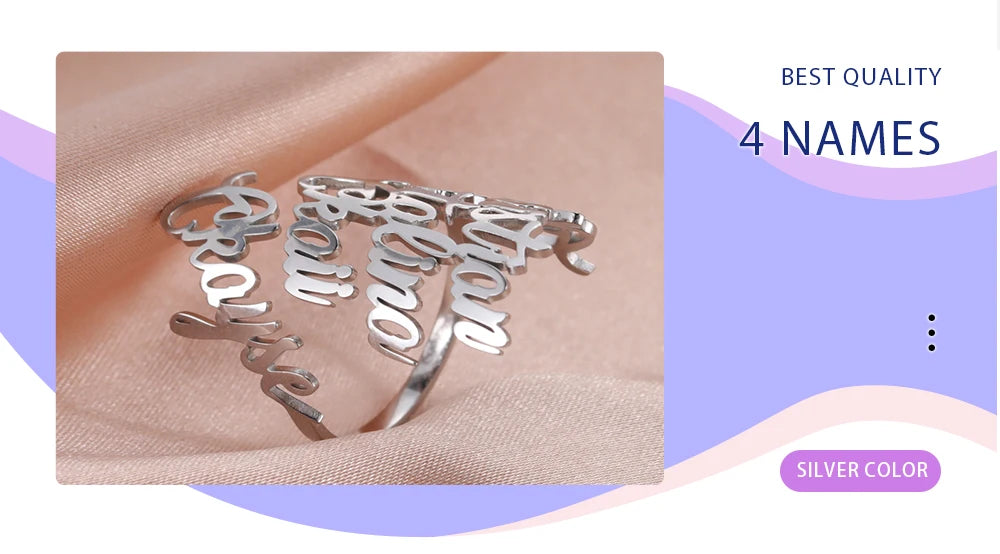 Custom Double First Name Finger Ring For Women Men Personalized Couple Wedding Gift Gold Color Stainless Steel Open Ring Jewelry