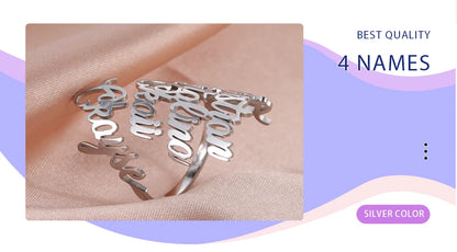 Custom Double First Name Finger Ring For Women Men Personalized Couple Wedding Gift Gold Color Stainless Steel Open Ring Jewelry