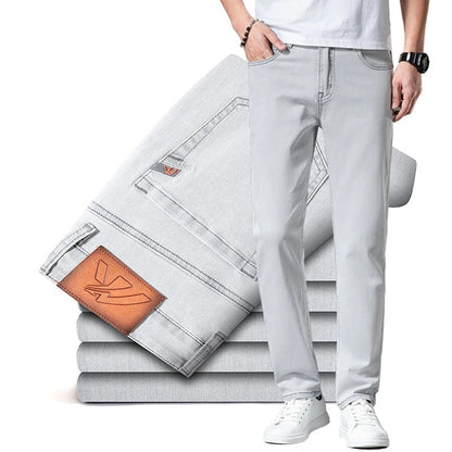 Men's Straight Business Jeans Spring Summer Thin Fashionable Casual Slim Elastic Male Brand Clothing Denim Pants