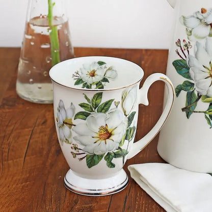 300ML, bone china funny coffee mugs, porcelain floral painting, vintage countryside espresso cups, drinkware taza tea cup art