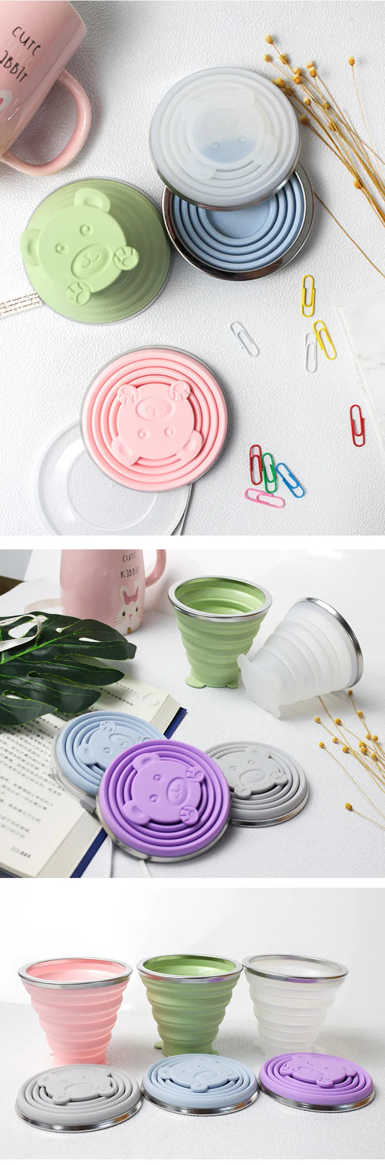 270ML Portable Silicone Folding Water Cup Outdoor Heat Resistant Foldable Mug With Lid Collapsible Travel Drinking Cups