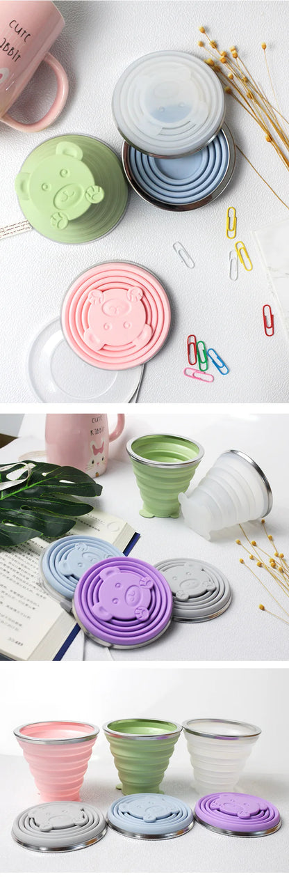 270ML Portable Silicone Folding Water Cup Outdoor Heat Resistant Foldable Mug With Lid Collapsible Travel Drinking Cups