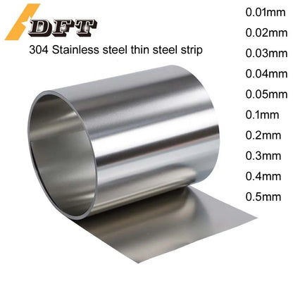1 Meters 304 stainless steel strip sheet steel  coil steel strip 0.01 0.02 0.05 0.1 0.2 0.3 0.4 0.5 mm thickness