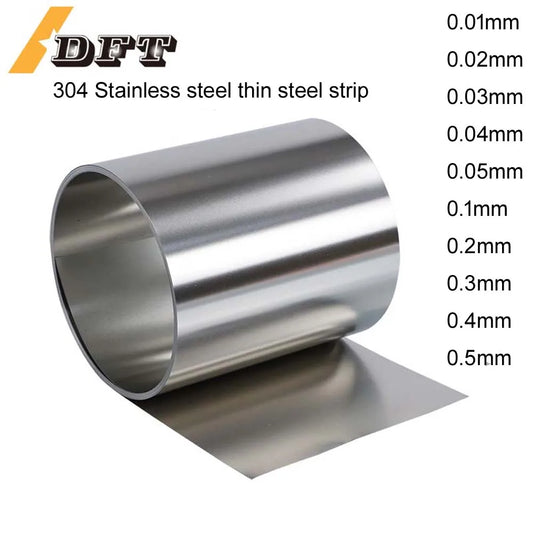 1 Meters 304 stainless steel strip sheet steel  coil steel strip 0.01 0.02 0.05 0.1 0.2 0.3 0.4 0.5 mm thickness