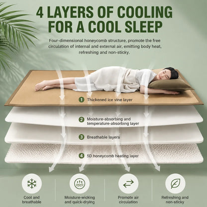 Ice Silk Summer Cooling Mat Natural Vine Foldable Double-Sided Bamboo Mat for 1.5/1.8m Bed Naked Sleeping Dormitory Home Use