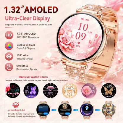 2026 New Women's Health Care Smartwatch ECG Blood Pressure Uric Acid Blood Lipids Sports IP68K Bluetooth call Fashion Smartwatch