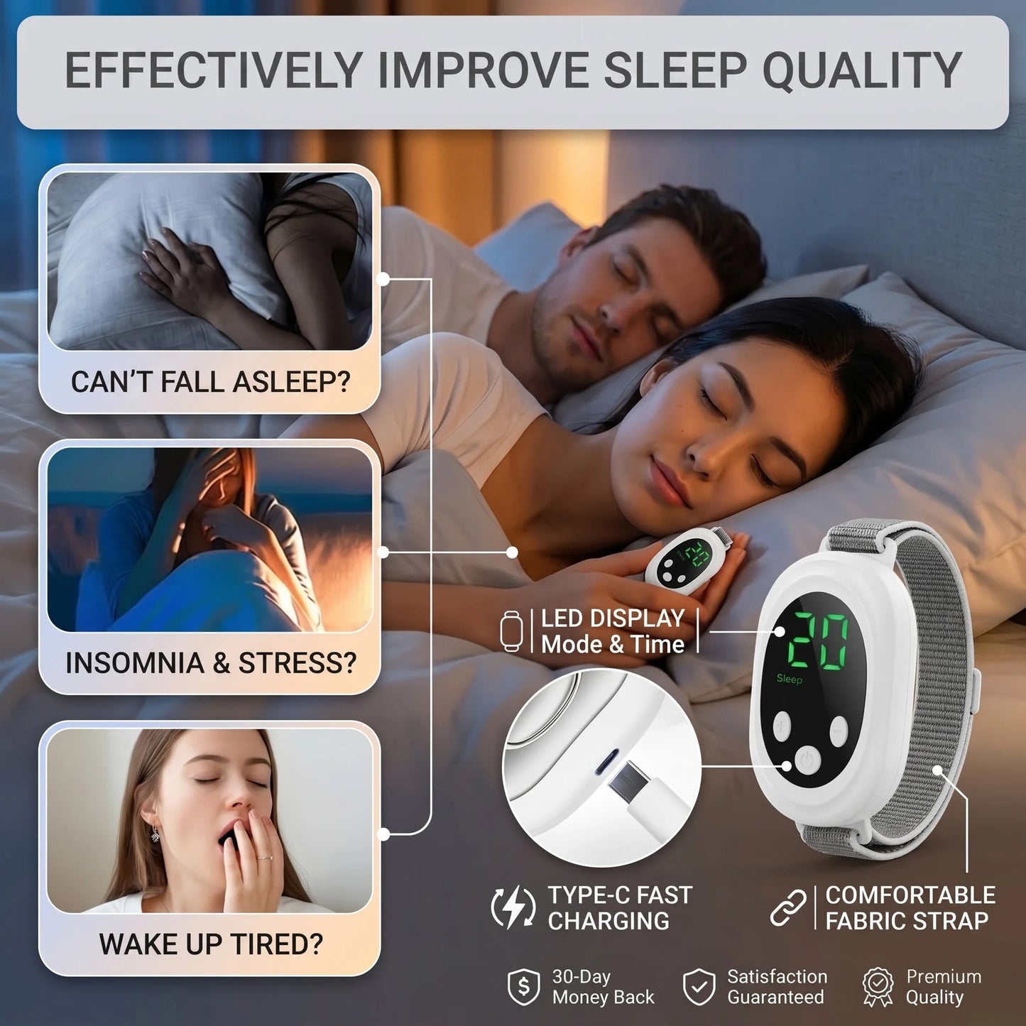 Microcurrent EMS Sleep Aid Device Handheld Pulse Massager Insomnia Stress Anxiety Relief Relaxation Therapy Tools USB Deep Sleep