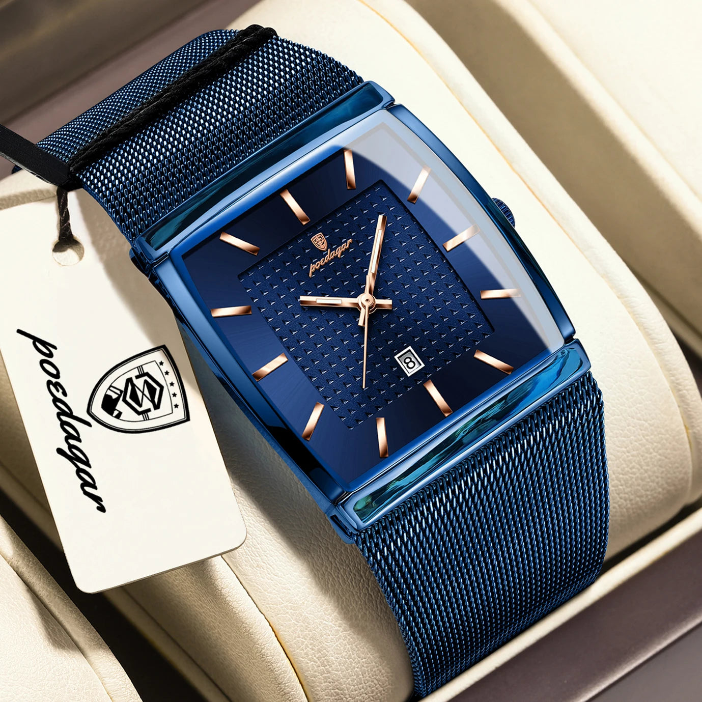 POEDAGAR Original Luxury Men's Wristwatch Stainless Steel Mesh Waterproof Luminous Date Man Watch Fashion Quartz Watches For Men