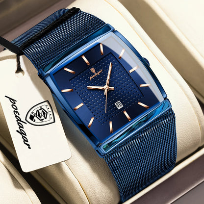 POEDAGAR Original Luxury Men's Wristwatch Stainless Steel Mesh Waterproof Luminous Date Man Watch Fashion Quartz Watches For Men