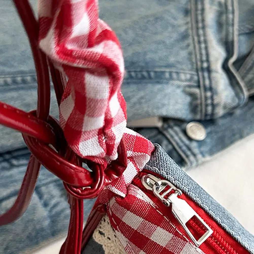 Fashion Grid Mini Handbag with Adjustable Shoulder Strap Korean Style Hand-held Commuting Bag Single-Shoulder Crossbody Underarm