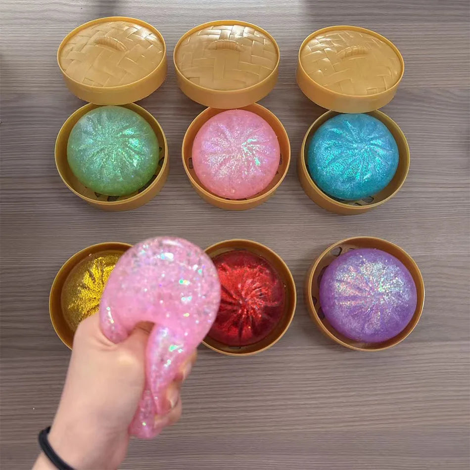 Glitter dumpling squishies Glitter Dumpling Squishy with Box Dumplings Sensory Dumpling Pressure Toy for Stress Relief