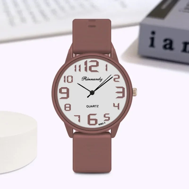 Women Fashion Silicone Watches Set Minimalist High Number  Qualities Big Dial Ladies Quartz Wristwatches With Casual Clock Gifts