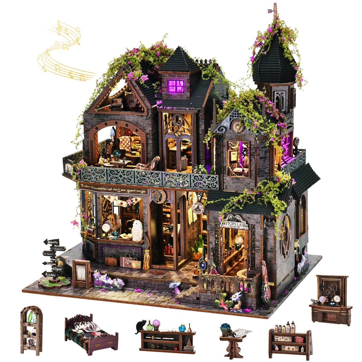 Magic Castle Book Nook Kit 3D DIY Wooden Puzzle Handmade Bookshelf Dollhouse Model Bookend Building Home Decor