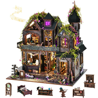 Magic Castle Book Nook Kit 3D DIY Wooden Puzzle Handmade Bookshelf Dollhouse Model Bookend Building Home Decor
