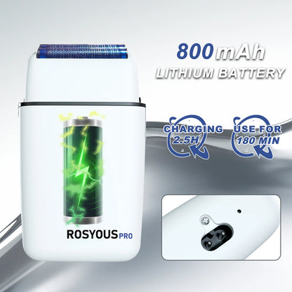 ROSYOUS RS620 Profesjonalna golarka elektryczna Mężczyźni 10000 obr./min Niebieska hipoalergiczna siateczka tnąca Podwójna folia Maszynka do strzyżenia włosów dla mężczyzn