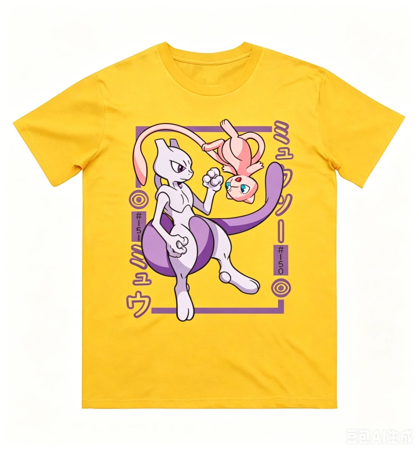Pokémon Mewtwo Mew Printed Pure Cotton T-shirt for Men and Women Spring/Summer New Collection Fashion Short Sleeved Shirt