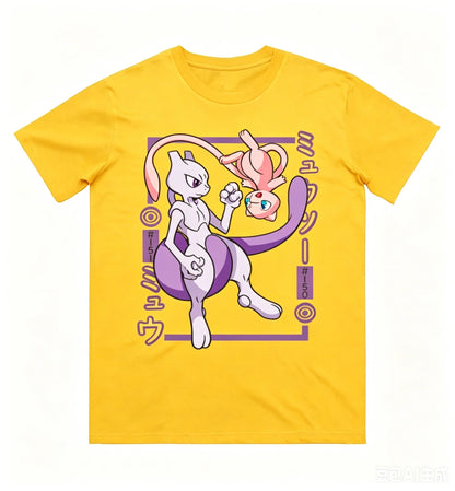 Pokémon Mewtwo Mew Printed Pure Cotton T-shirt for Men and Women Spring/Summer New Collection Fashion Short Sleeved Shirt