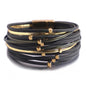 ALLYES Charm Triple Color Leather Bracelet for Women Bohemian Metal Beads Multilayer Thin Strip Wrap Bracelets Fashion Jewelry