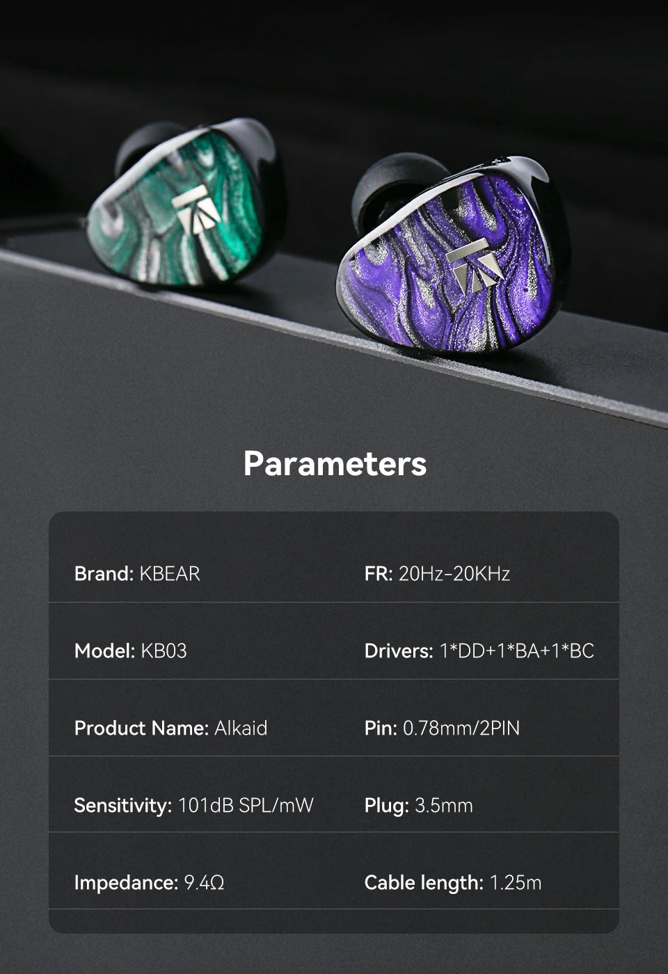 KBEAR Alkaid KB03 1DD+1BA+1Bone Conduction Hybrid IEM HiFi Earphones Beryllium-Coated Dynamic 3D Printed Resin Cavity Wired Headphones for Audiophile & Gaming