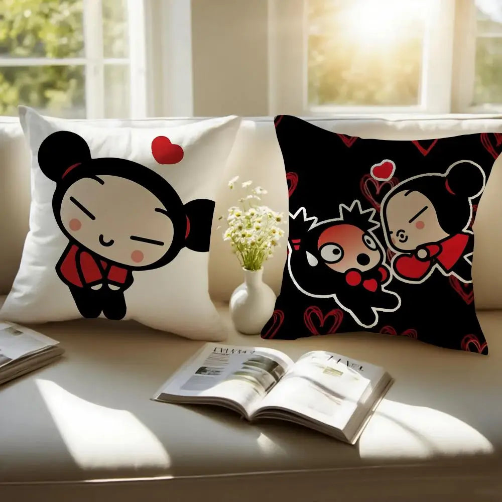 Kawaii P-Pucca Anime Cushion Cover Pillowcase Anti-dustmite Invisible Zipper Short Plush Sofa Cushion