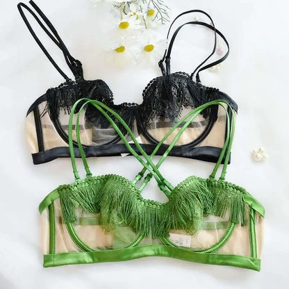 BANERDANNI Light Luxury Sexy French Backless Bra Set - Sheer Mesh Minimizer Bralette Ultra-Thin Lace Lingerie Limited Stock Sale
