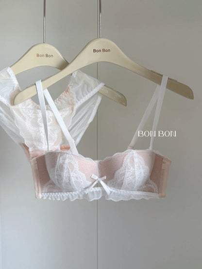 YEMOMO French Style Lace Half Cup Bra Set Wireless Push Up Boost Bust Lift Anti Sagging Elegant Comfortable Lingerie Set Ladies