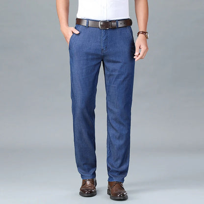 2026 Summer Branded Cloth Men's Business Casual Office Lightweight Lyocell Jeans Medium-high Waist Straight Loose Thin Trousers
