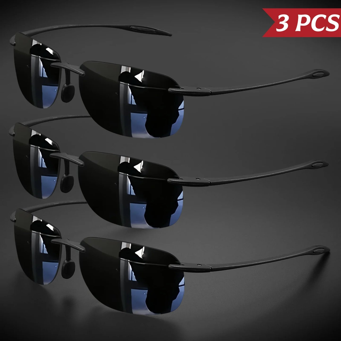 3PCS Ultra Light 11g TR90 Frameless Polarized Sunglasses - Flexible & Comfort Fit, Square Shape for Driving, Fishing, Outdoor