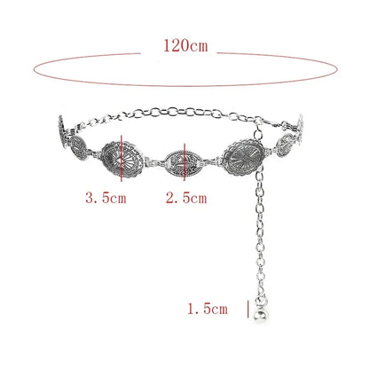 Retro style women's metal waist chain accessories Decorative circle carved chain belt high style accessories