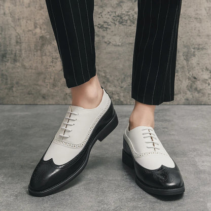 Men Wingtip Detail Dress Shoes, Business Two Tone Oxford Shoes For Wedding party