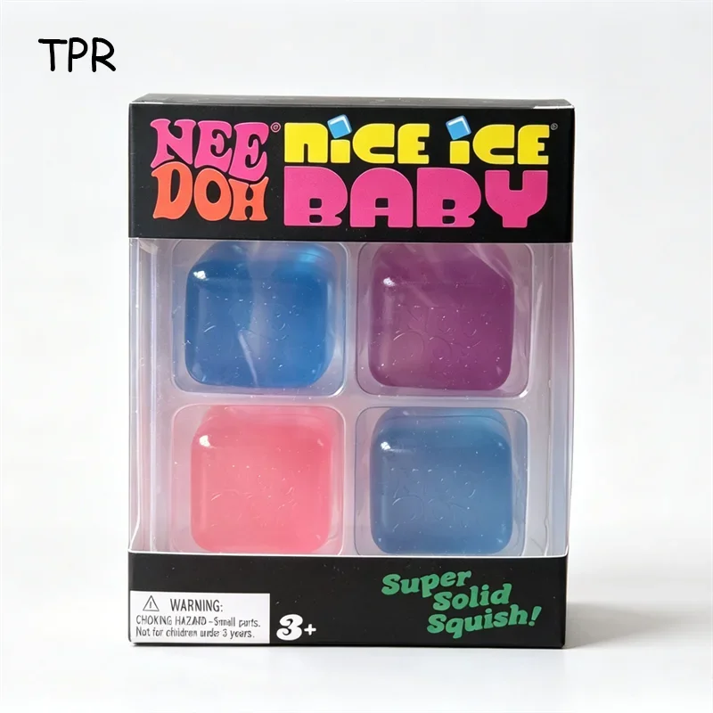 Needoh Nice Ice Baby Mini 4 Pack Squish Cube Sensory Toy Multicolored Knead Stretch Stress Relief Hand Squeeze Toy Leisure Gift