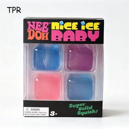 Needoh Nice Ice Baby Mini 4 Pack Squish Cube Sensory Toy Multicolored Knead Stretch Stress Relief Hand Squeeze Toy Leisure Gift