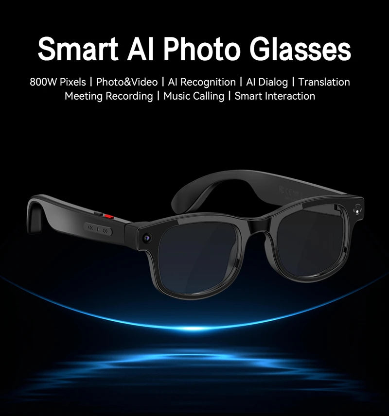 4K HD 800W Pixel Camera Smart Glasses Video Recording AI Photo Recognition Bluetooth Call Voice Translation Sunglasses
