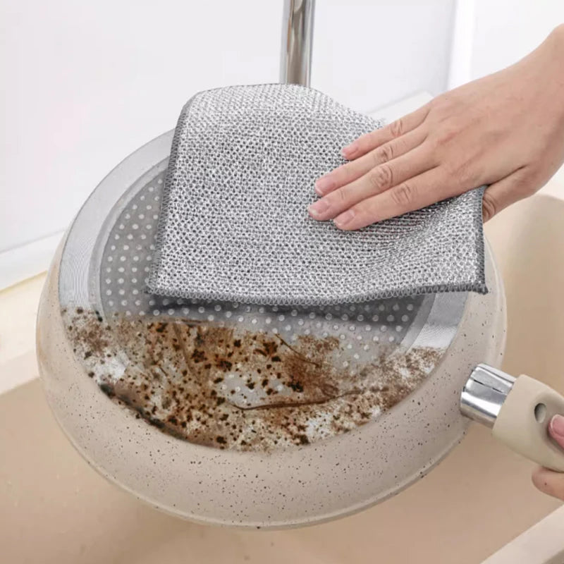 10/20Pcs Cleaning Products Dishcloth Silver Wire Cleaning Kitchen Cloth Thickened Microfiber Wash Towel Built-in Sponge Ball Rag