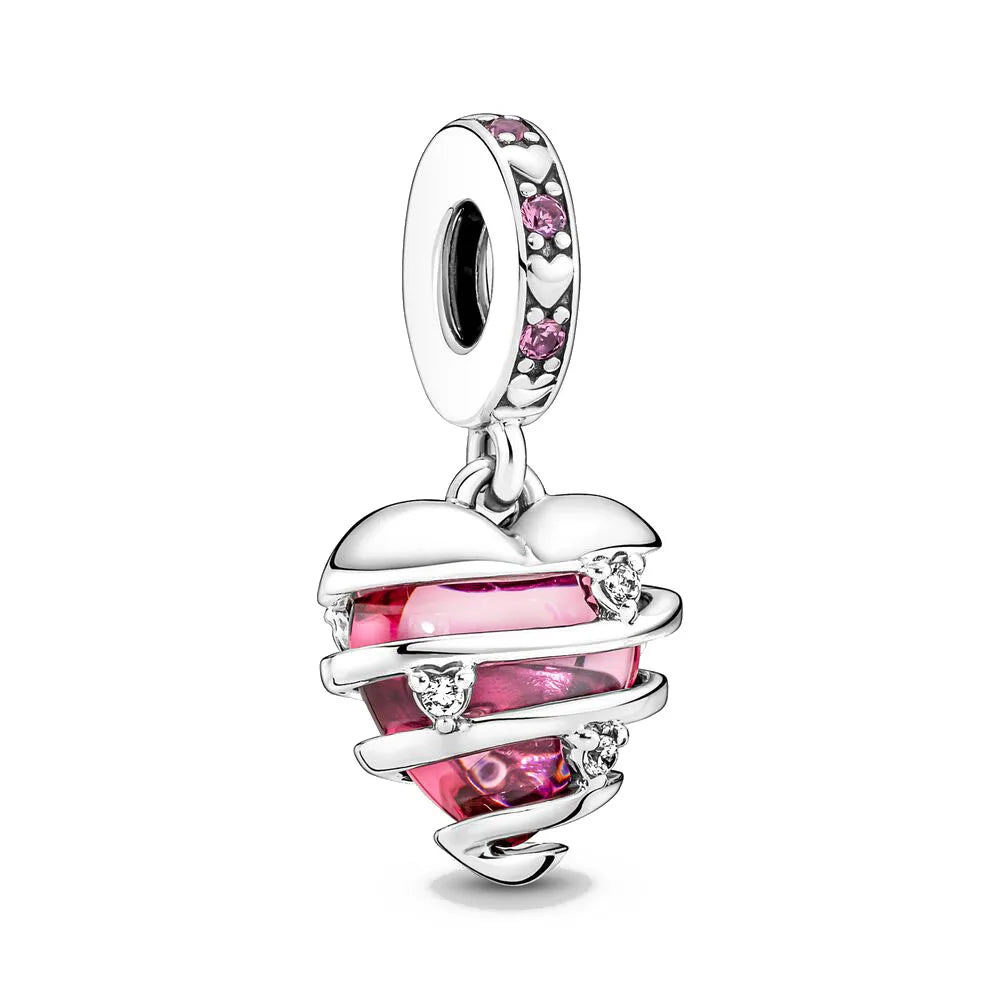 2025 Hot selling 925 Silver Pink Bird Moon Pendant Suitable for European Bracelets DIY Accessories Women's Charm Jewelry Gifts