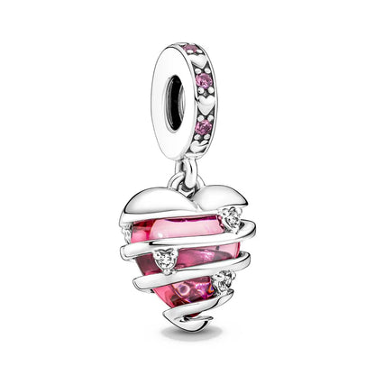 2025 Hot selling 925 Silver Pink Bird Moon Pendant Suitable for European Bracelets DIY Accessories Women's Charm Jewelry Gifts