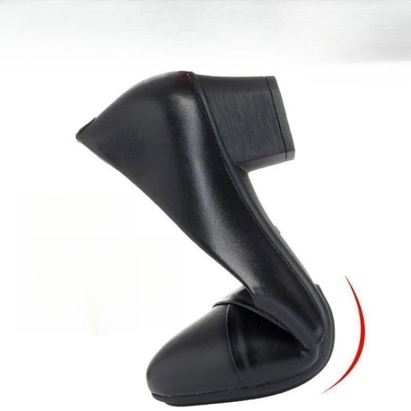 Women's Black Chunky Heel Pumps Slip On Round Toe Office Work Shoes Comfortable Block Heel Dress Shoes for Ladies