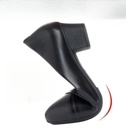 Women's Black Chunky Heel Pumps Slip On Round Toe Office Work Shoes Comfortable Block Heel Dress Shoes for Ladies