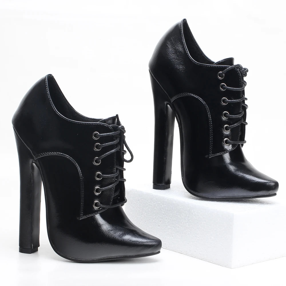 6 Inch High Heel Shoes Lace Up Pointy Toe Unisex Fetishheels Vintage Drag Queen Pump